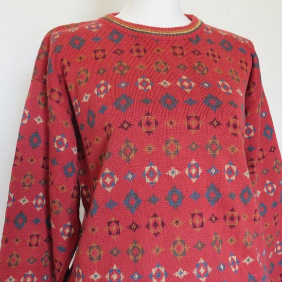 Mark Shale Geometric Pattern Ribbed Hem Long Sleeves Vintage Men’s Sweater L - Picture 2 of 7